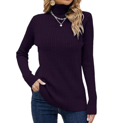 Image of SANGTREE Women's Cable Knit Sweater Long Sleeve Turtleneck Tops | Breathable and Warm Fabric Adapts to Climate Change,Making It Ideal for Autumn,Winter and Transitional Spring Days.