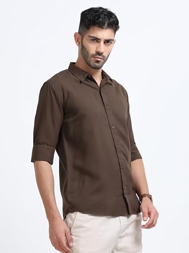 Image of Men's Solid Casual Shirt, Cotton Blend, Regular Fit, Spread Collar, Full Sleeve, Button Closure Perfect for Casual & Office Wear