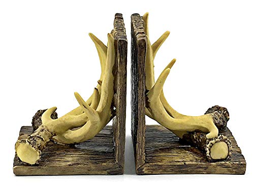 Bellaa Decorative Bookends Antler Rustic Unique Book Ends Home Office Books Shelves Stoppers Holder Nonskid Deer Cabin Decor Mountain Lodge 8 Inch #TOP21