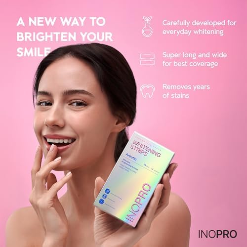 InoPro Teeth Whitening Strips 14 Treatments Kit - Enamel Safe Teeth Whitener, Peroxide-Free, Green White Strips for Teeth Whitening with Arbutin, Coconut Oil, Deep Stains Removal (28 Strips) - 4