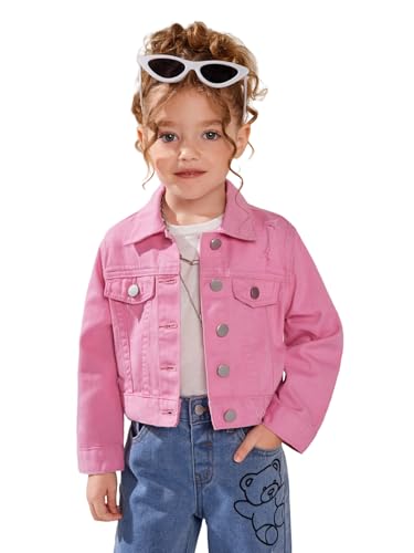 Floerns Girl's Vintage Basic Distressed Long Sleeve Single Breasted Crop Top Denim Jacket