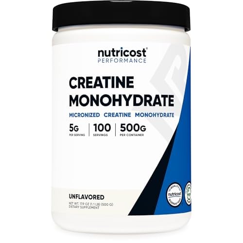 Nutricost Micronized Creatine Monohydrate Powder - 500g (100 Servings) - Pure Unflavored - 5g Per Serving - Non-GMO, Gluten Free