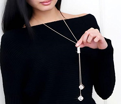 Women's Crystal Flower Jewelry Tassel Pendant Long Chain Necklace4