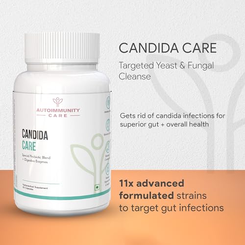 Autoimmunity Care Candida Care – Advanced Probiotics for Candida, Leaky Gut & Gut Health | Probiotics Supplement for Gut Cleanse, Acidity & Bloating Relief | Lactobacillus, Bifidobacterium & S Boulardii | 60 Dose