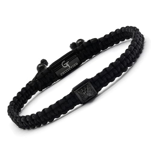 Men's Energy Bracelet with Black Pyramid Stainless Steel Bead, Adjustable Zircon Bracelet for Men