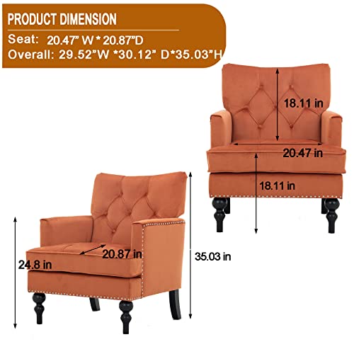 Artechworks Tufted Club Chair Velvet Modern Accent Single Sofa With Studded Nailhead Wooden Legs Armchair Comfy Upholstered For Club Living Room Bedroom Office Reading Room, Caramel Color #TOP1