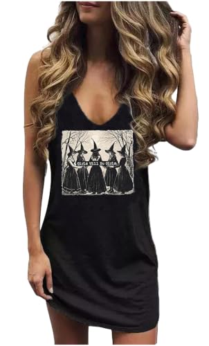 Image of Live Simple Coconut Tree Sleeveless Mini Dress Summer Beach Mini Dress Women's Summer Casual Sexy V Neck Mini Tank Dress