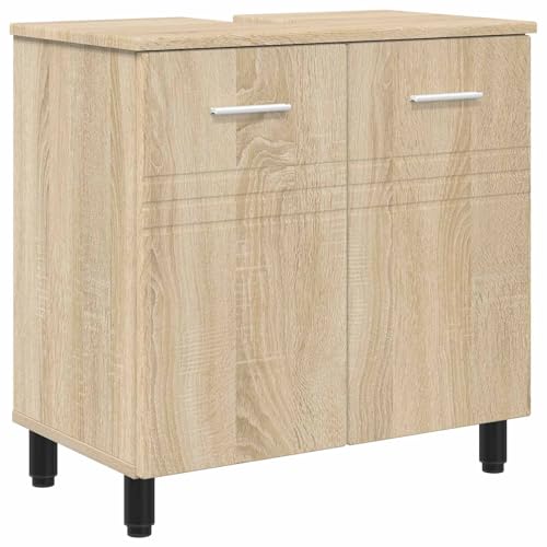 Armario de baño con sifón y puerta mueble bajo lavabo de madera 60 cm de ancho 2