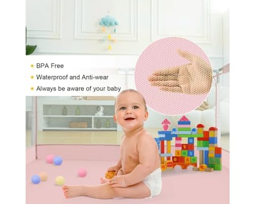 Playpen for Babies and Babies Foldable Playpen, Floor Mounted Activity Center, Safety Protection for Babies and Babies While Playing, Code 158 by Fantastic-Kids-Toys Space(126cm x 126cm x 66cm) (PINK)