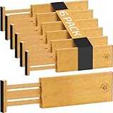 6 Pack Drawer Dividers 6 Inch High, 11”-17' Adjustable Bamboo Organizers Large Expandable Drawer Separators for Cloths, Dresser, Bedroom, Bathroom, Baby Drawer, Office & Kitchen Utensils (Natural)