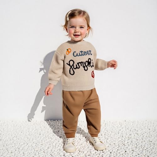 Toddler Baby Girl Boy Halloween Outfit Pumpkin/Ghost Knit Sweater Knitted Sweatshirt Pullover Tops Fall Clothes3