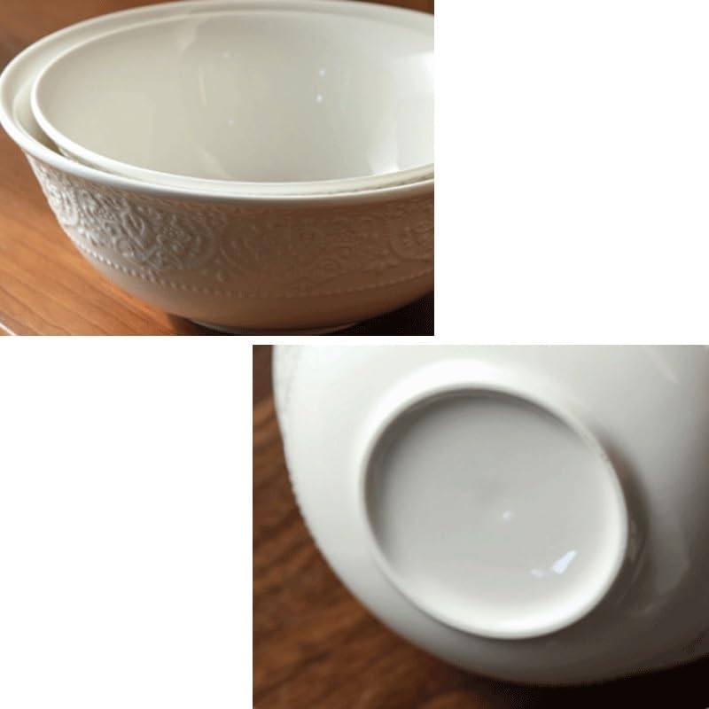 Relief Patterned Ceramic Bowl for Serving Fruit Salad Household Use Reverse Sided