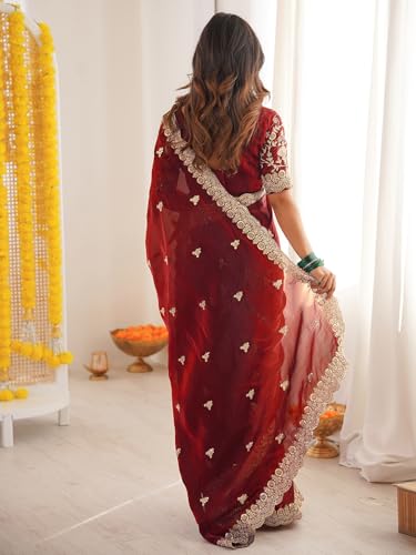 Image of SIRIL Women's Tissue Silk Sequence Embroidery Saree With Unstitched Blouse Piece