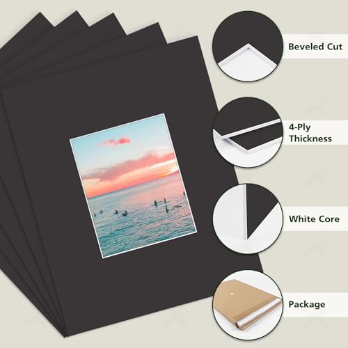Golden State Art, Pack of 5, Pre-Cut 16x20 Picture Mats Bevel Edge 7.5x9.5 Opening for 8x10 Photos, Black by Golden State Art - Image 3