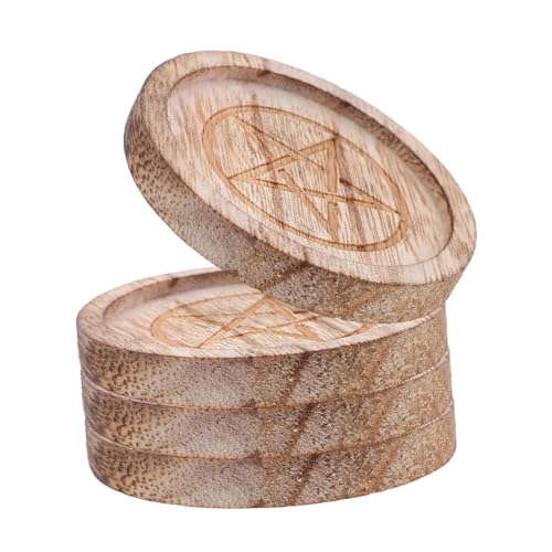 DECORNIJIA 4 Piezas Soporte de Vela Tealight de Madera con Plato Rústico para Altar Quemador de Incienso Multifuncional y Decoración Farmhouse para Ceremonias Rituales