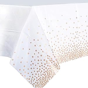 2 tafelkleden, rechthoekig, plastic tafelkleed, 137 x 274 cm, waterdichte tafelkleden wit met roségouden stippen…