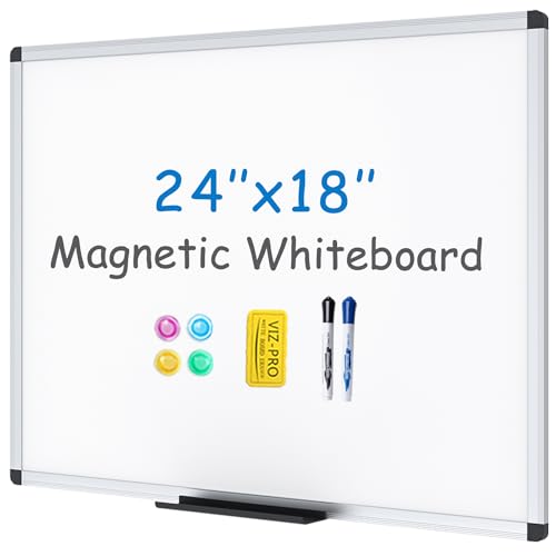 VIZ-PRO Small Magnetic Whiteboard for Wall 60 x 45 cm, Dry Erase White Board with 2 Markers, Pen Tray & Silver Aluminium Frame, Writing Board for School Office Home VIZ-PRO Small Magnetic Whiteboard for Wall 60 x 45 cm, Dry Erase White Board with 2 Markers, Pen Tray & Silver Aluminium Frame, Writing Board for School Office Home