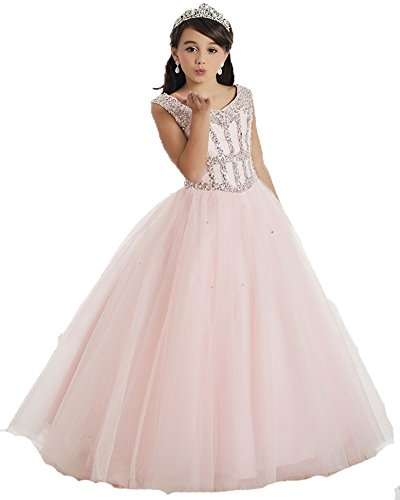 GreenBloom Ball Gown Pincess Beaded Tulle Pageant Dresses for Little Girls 16 Light Pink