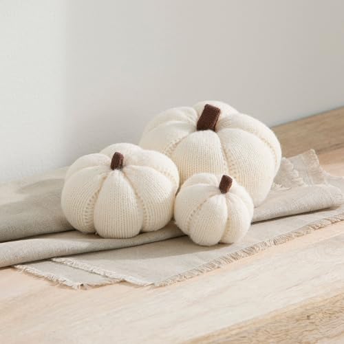 Image of Set of 3 Multi-size Cozy Knit Pumpkins (Snowdrop Large Multi-size set) | Fall Home decor, Shelf sitters, Bowl fillers, Gift for Friend