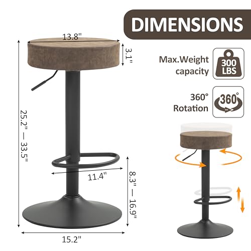 Finnhomy-Bar-Stools-Set-of-2-Counter-Height-Swivel-Barstools-with-Footrest-and-Backless-Round-Height-Adjustable-Modern-Bar-stools-for-Kitchen-Vintage-Leather-Retro-Brown Finnhomy Bar Stools Set of 2 Counter Height Swivel Barstools with Footrest and Backless Round Height Adjustable Modern Bar stools for Kitchen Vintage Leather Retro Brown