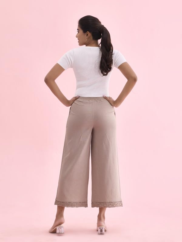 Image of GO COLORS Soft Linen Wide Pant Full Length for Women| Breathable, Mid Rise