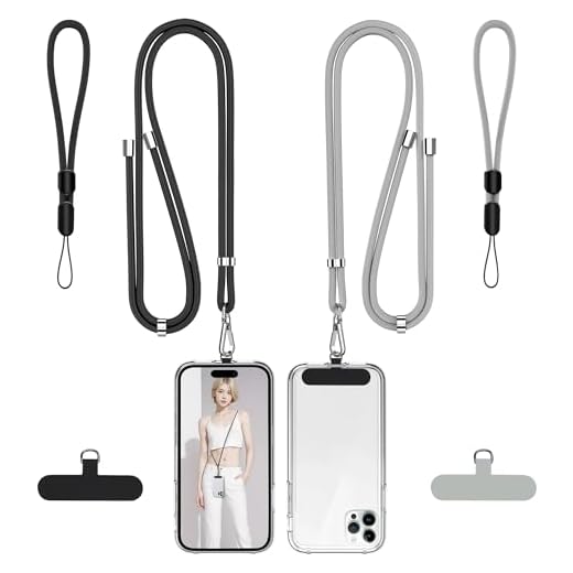 takyu Phone Lanyard, 2 Pack Adjustable Cell Phone Lanyard Crossbody Neck Strap & 2 Pack Phone Wrist Strap with 2 PcsTether Tabs Compatible for iPhone Android Smartphones-Black Grey