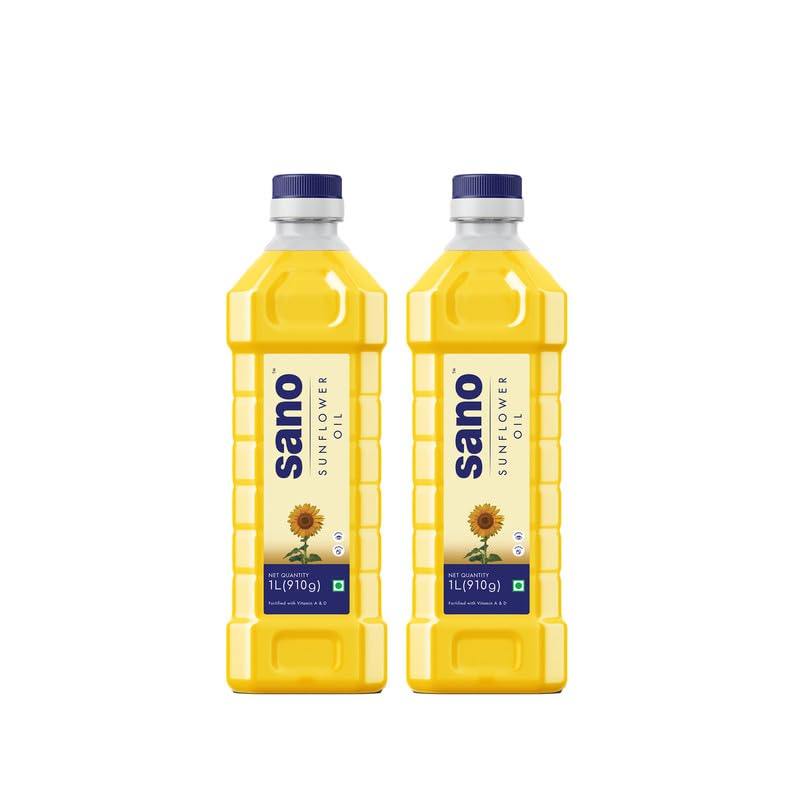 Image of Sano Sunflower Oil 1 Ltr Pet Bottle - Pure, Nutrient-rich Cooking Oil With High Smoke Point - Ideal For Frying, Sauteing, And Baking - Pack Of 2 Bottles.