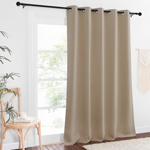 NICETOWN Patio Blackout Curtain Panels - Extra Wide Sliding Door Thermal Insulated Drape, Privacy Room Divider Curtain for Bedroom Office (Taupe, 66 x 118 Inch Long)