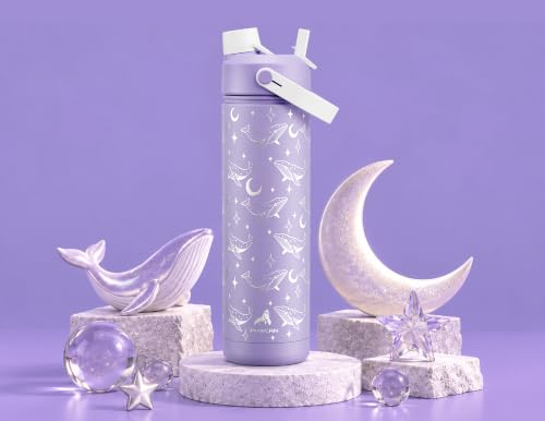 Image of POWCAN 26 oz Insulated Water Bottle with 2-in-1 Straw and Spout Lid, Keep Cold 24H, Leak-Proof, Fits in Car Cup Holder, Stainless Steel Water Bottle for Sports, Travel, Gym, School (Moonwhale Dream)