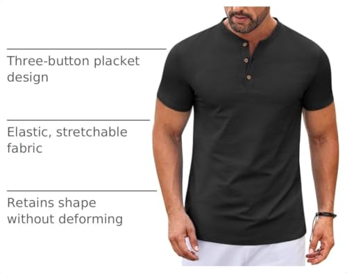 Image of COOFANDY Mens Henley Shirts Short Sleeve Casual Stylish Tshirt Lightweight Summer Basic Tee Tops