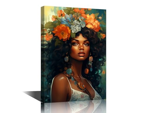 Glamour Women Wears Flowers Canvas Painting for Bedroom Artwork Paintings