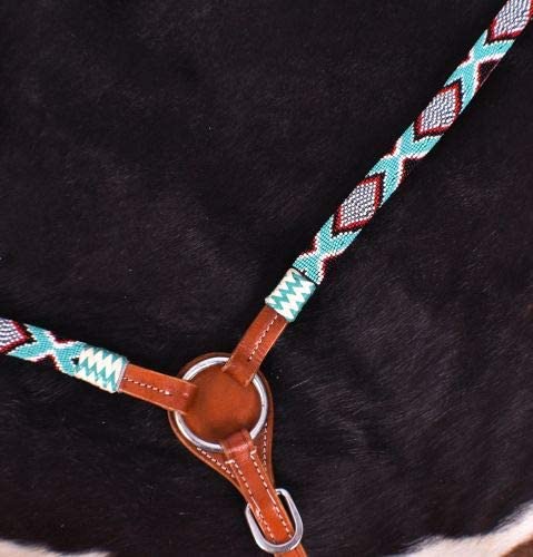 Showman Turquoise & Red Beaded Navajo Design Leather Headstall & Breast Collar Set! New Horse Tack! #TOP2