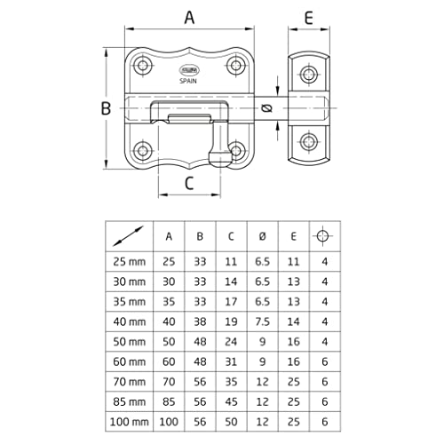 Amig - Pasador de Sobreponer - 35 x 33 mm - Adecuado en Puertas de Paso de Madera - Pestillo para Baño, Dormitorio o Despacho - Cerrojo de Seguridad - Acero Latonado Barnizado - imagen 2