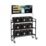 Rolling Battery Display Rack, 3-Tier Heavy Duty Storage Stand with Wheels, Commercial Battery Organizer