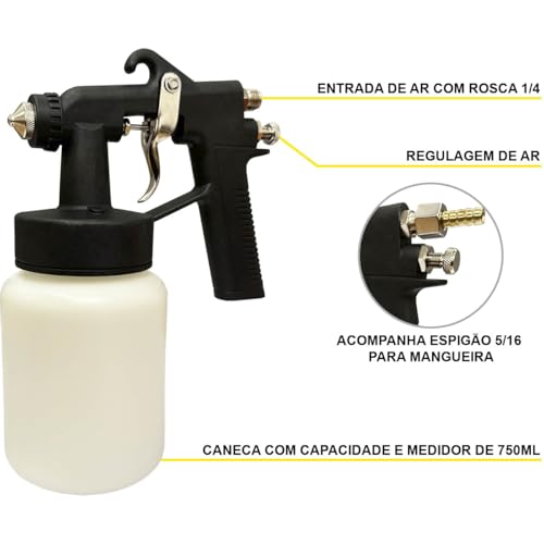 Pistola De Pintura Ar Direto PW-900 Bico 1.3mm 750ml WWSoldas