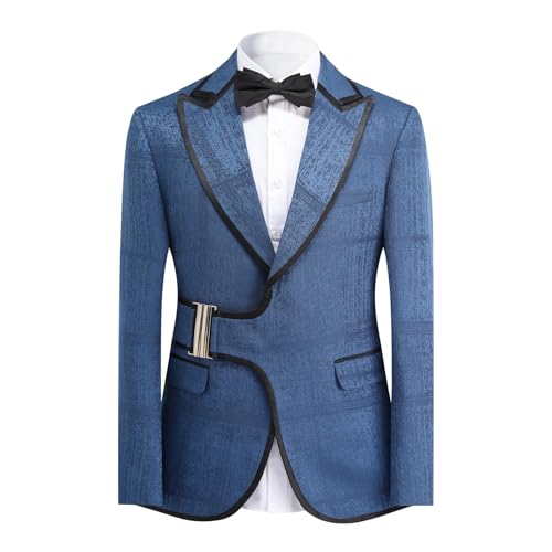 YFFUSHI Men's Slim 2 Piece Solid Color Bump Collar Double Split for Men's Business Wedding Blazer & Pants Set3