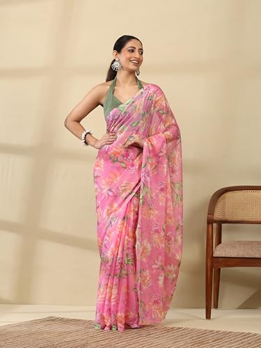 Image of Garden Vareli Floral Print Chiffon Saree