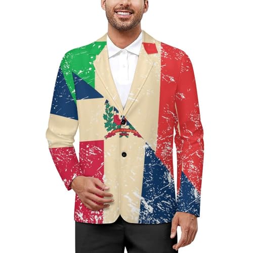 Italy and Dominican Vintage Flag Men's Slim Suit Long-Sleeve Prom Tuxedo Classic Two Button Business Jacket - Main Image