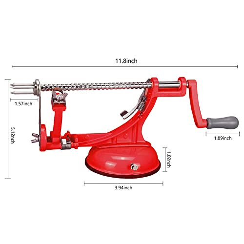 Apple Peeler, Stainless Steel Apple Corer Slicer Peeler, Durable Heavy Duty Die Cast Magnesium Alloy Apple Peeler Slicer Corer(Red)