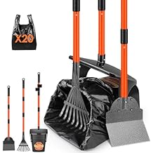 SlowTon Dog Pooper Scooper - 37.4" Long Metal Handle Adjustable Rake & Spade & Swivel Bin with 20 Waste Bags, Portable Pooper Scooper for Gravel Lawn Grass, Suit for Small Medium Large Dog