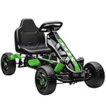 AIYAPLAY Pedal Go Kart, Ride on Racer with Freewheel System, Brake, Non-Slip EVA Wheels, Metal Frame, Go Kart for Kids Ages 3-6 Years, Green