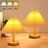 Buroraix 2-Piece Small Desk Lamp, Modern Dimmable Three-Color Wooden Base Sleep Night Light for Bedroom Bedside Table, Study Reading Lamp for Living Room and Office Use, Fabric and PVC Material
