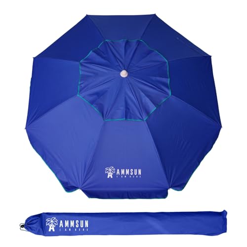 AMMSUN 6.5 ft Heavy Duty Beach Umbrella for Sand with tilt Air Vent Sun Shelter, UV 50+ Protection Outdoor Sunshade Umbrellas and Parasols with Carry Bag for Patio Garden Beach Pool Backyard Navy