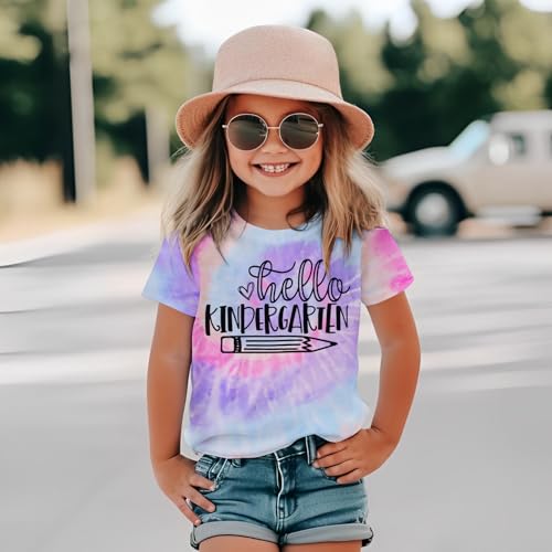 Image of KEKEMI Kid Girls First Day of School Shirt Hello Kindergarten First /Second /Third Grade Tshirt Back to School Tees Tops 4-10Y