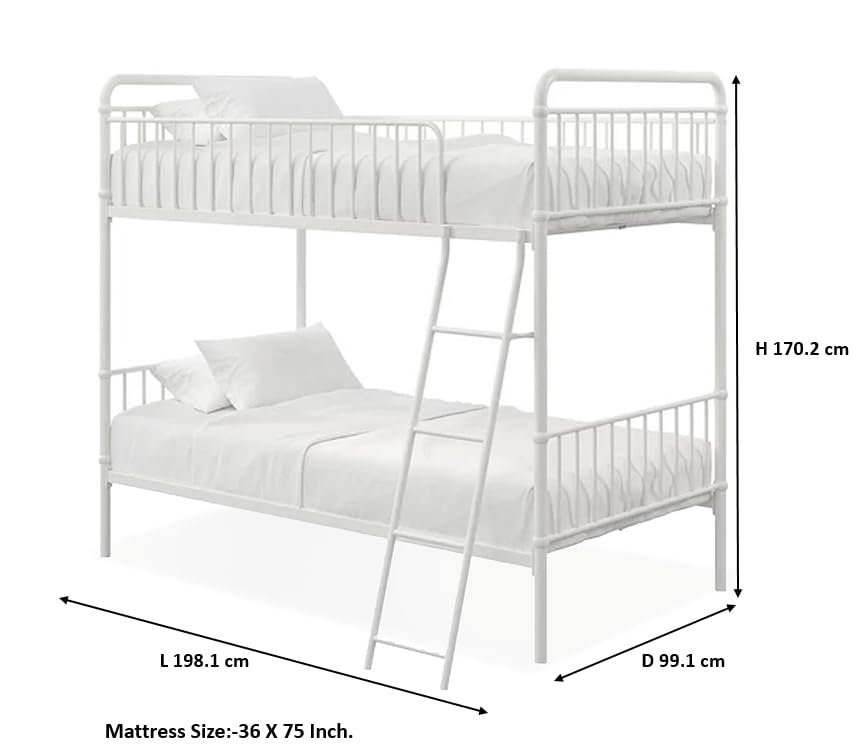 Image of APRODZ Marks Twin Bunk Bed (Metal - White Powder Coated)