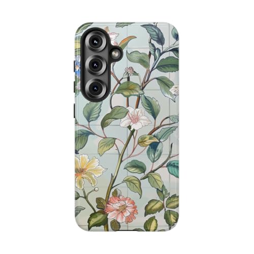 Coque Samsung S25 rigide fleurie verte pour un style vintage