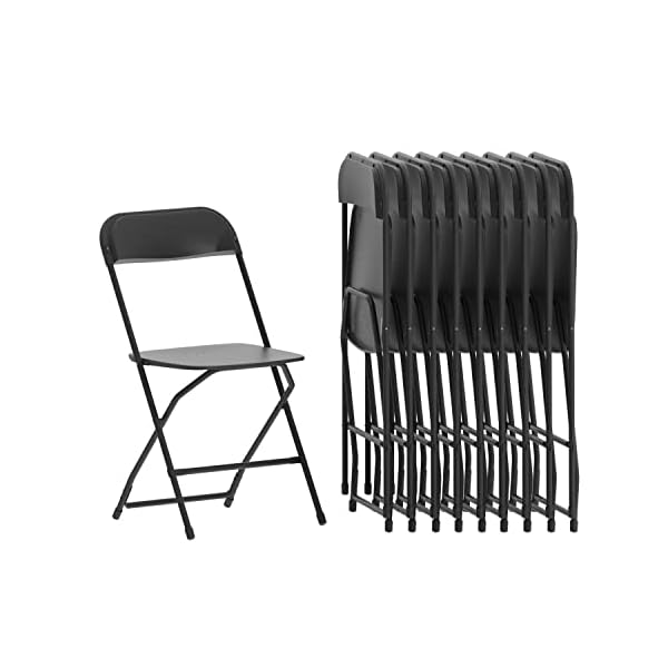Flash Furniture Klappstuhl HERCULES aus Kunststoff – Leichter Stuhl zum Klappen für Gäste oder Veranstaltungen – Praktischer Küchenstuhl auch für draußen geeignet – 10er-Set – Schwarz