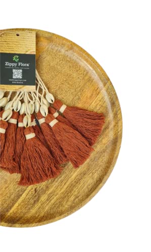 Image of Zippy Flora Handmade Cotton Tassels with Cowrie Shells for DIY & Crafts Project, Pack of 10 (Brown)