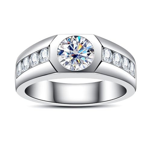 Moissanite Wedding Ring for Men 1/1.64cttw D Color VVS1 Clarity 925 Sterling Silver Moissanite Promise Anniversary Engagement Rings with Certificate