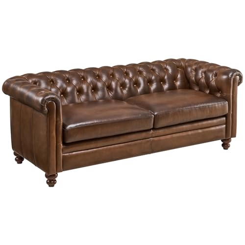ONBRILL 80 inch Full-Grain Leather Chesterfield